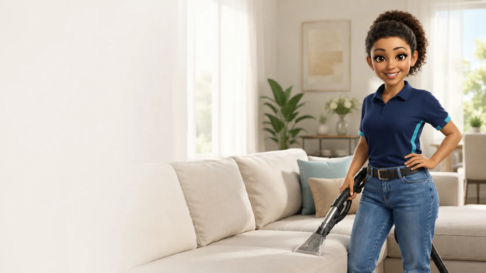 Profissional da Gurgel Clean realizando higienização de sofá em domicílio