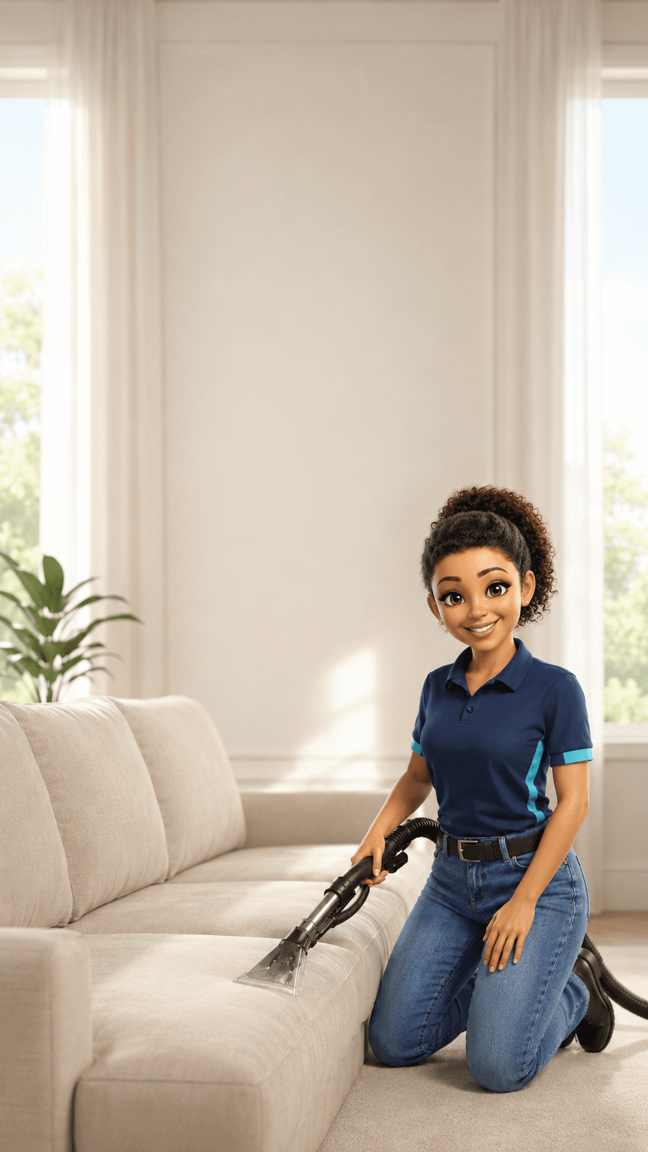 Profissional da Gurgel Clean realizando higienização de sofá em domicílio
