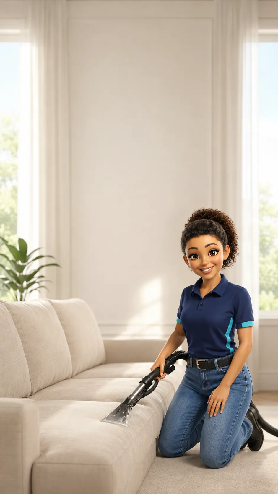 Profissional da Gurgel Clean realizando higienização de sofá em domicílio